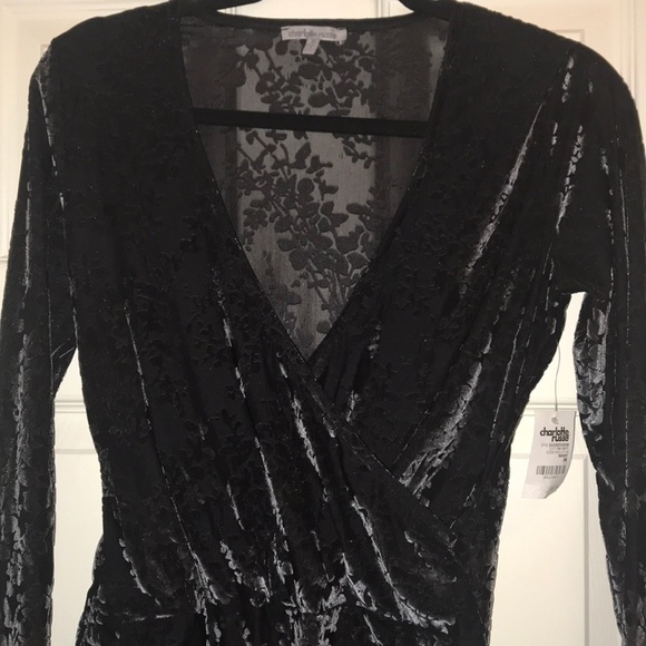 Charlotte Russe Other - Velvet Black Metallic Wrap Body Suit
